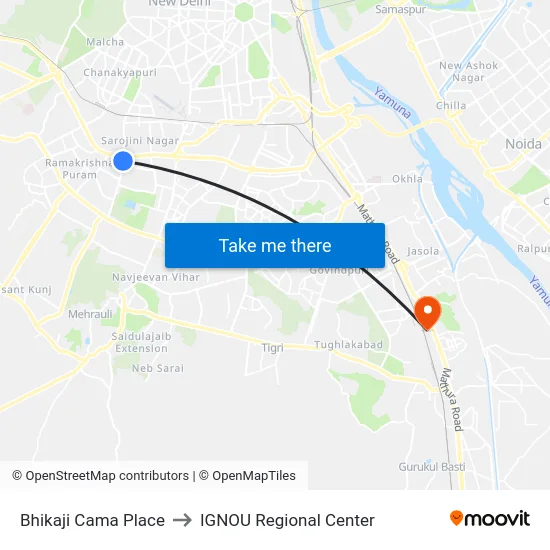 Bhikaji Cama Place to IGNOU Regional Center map