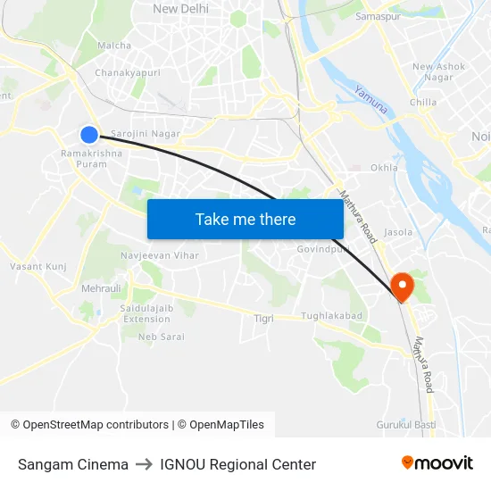 Sangam Cinema to IGNOU Regional Center map