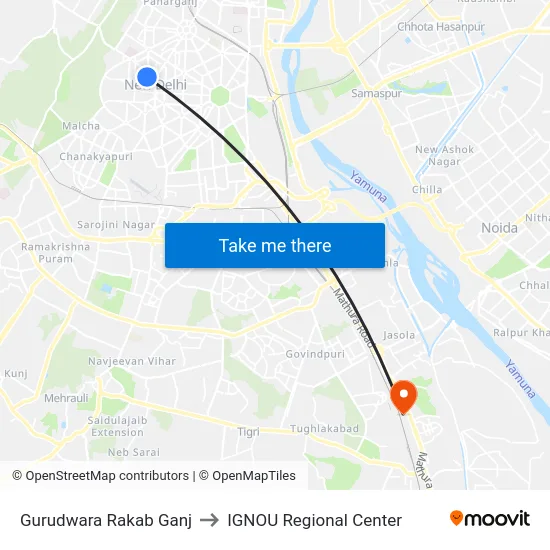 Gurudwara Rakab Ganj to IGNOU Regional Center map