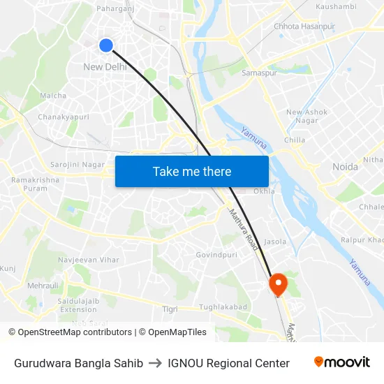 Gurudwara Bangla Sahib to IGNOU Regional Center map