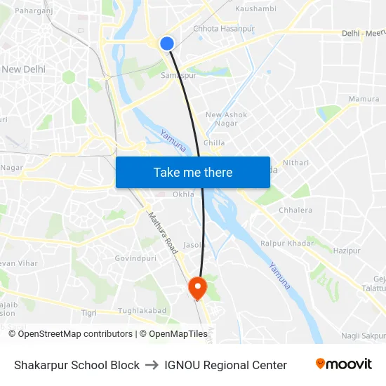 Shakarpur School Block to IGNOU Regional Center map