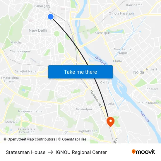 Statesman House to IGNOU Regional Center map