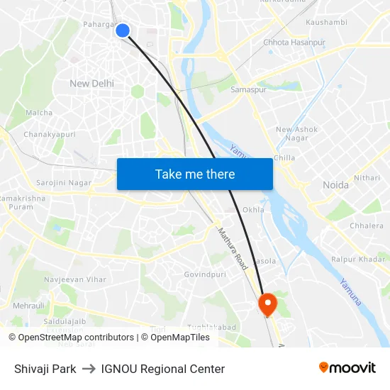 Shivaji Park to IGNOU Regional Center map