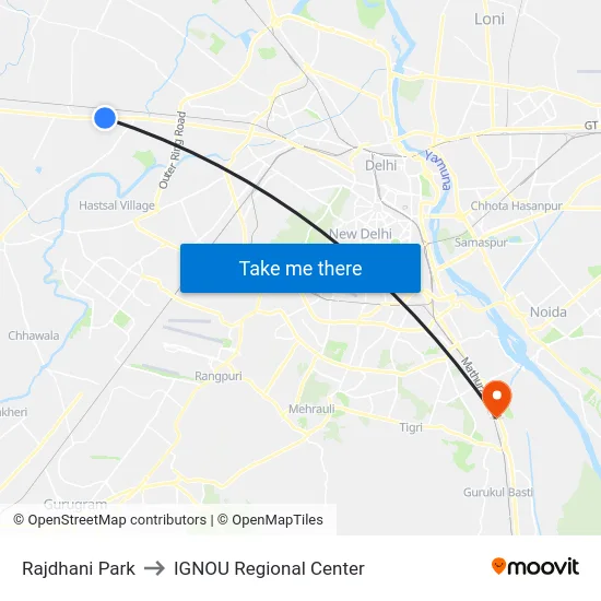 Rajdhani Park to IGNOU Regional Center map