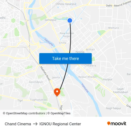 Chand Cinema to IGNOU Regional Center map