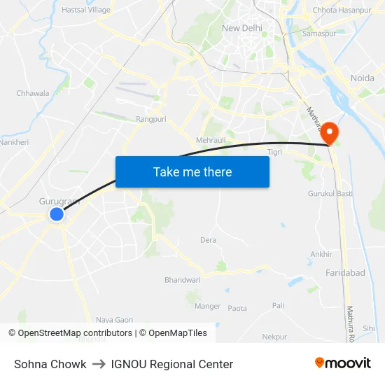 Sohna Chowk to IGNOU Regional Center map