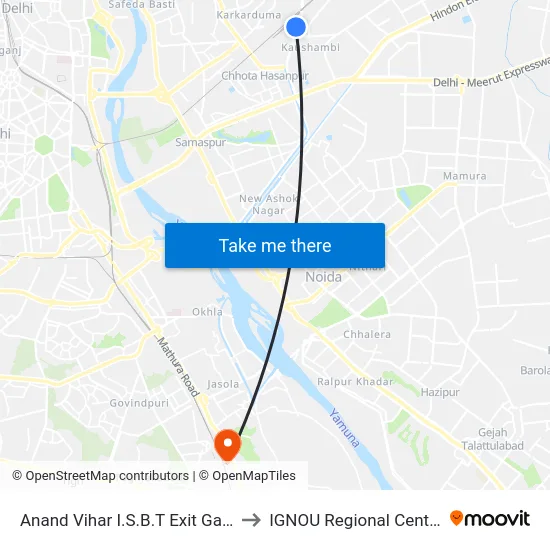 Anand Vihar I.S.B.T Exit Gate to IGNOU Regional Center map