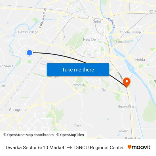 Dwarka Sector 6/10 Market to IGNOU Regional Center map