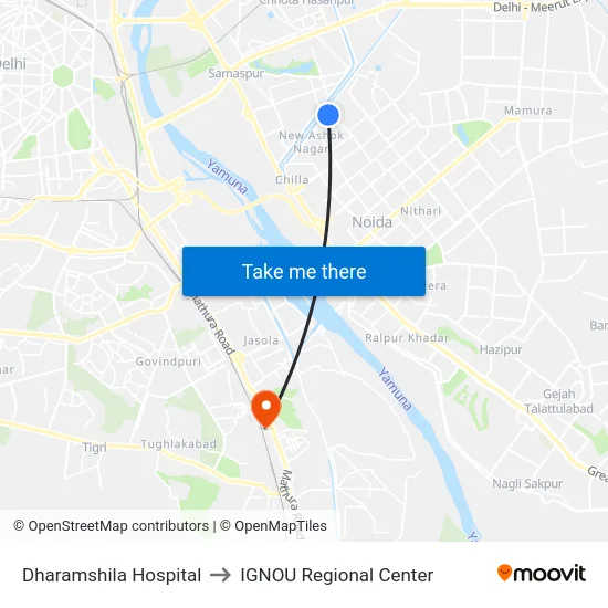 Dharamshila Hospital to IGNOU Regional Center map