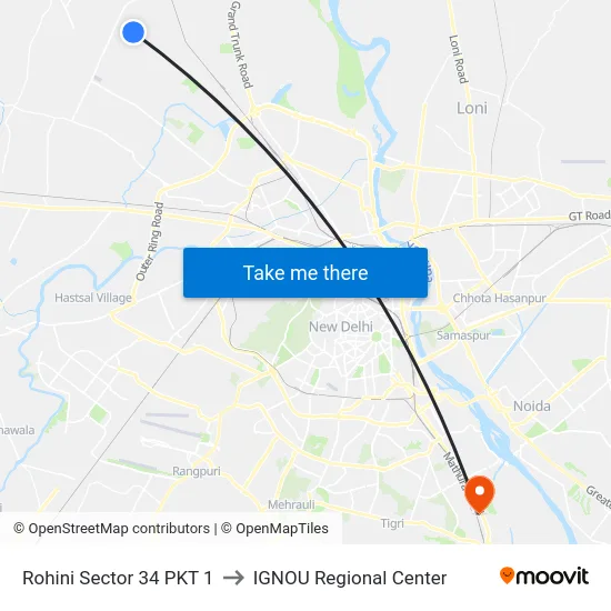 Rohini Sector 34 PKT 1 to IGNOU Regional Center map