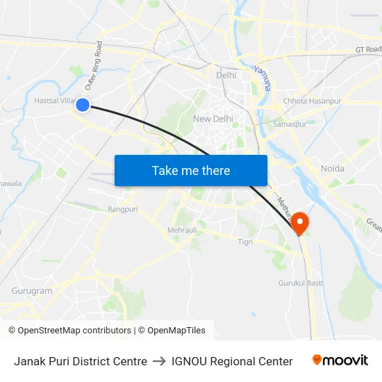 Janak Puri District Centre to IGNOU Regional Center map
