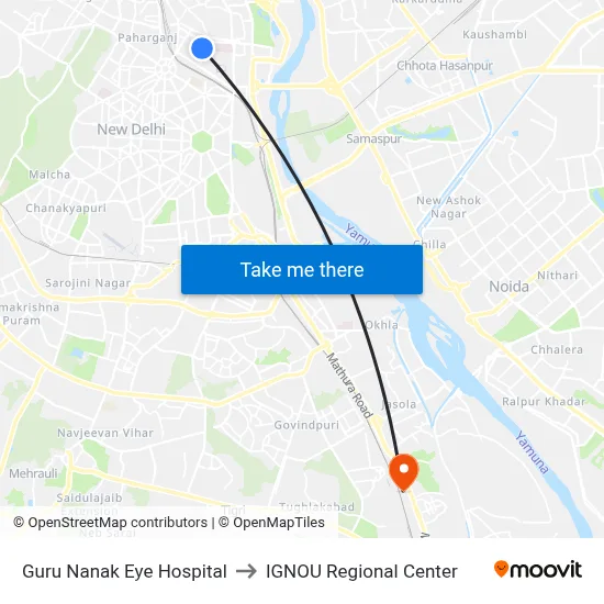 Guru Nanak Eye Hospital to IGNOU Regional Center map