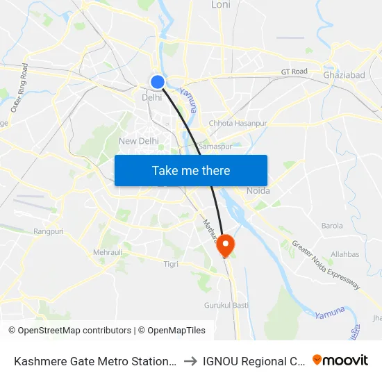 Kashmere Gate Metro Station Gate 5 to IGNOU Regional Center map