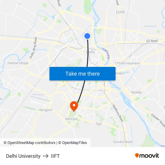 Delhi University to IIFT map