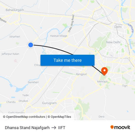 Dhansa Stand Najafgarh to IIFT map