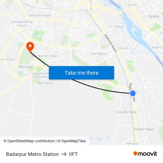 Badarpur Metro Station to IIFT map