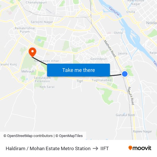 Haldiram / Mohan Estate Metro Station to IIFT map