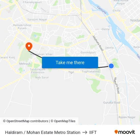Haldiram / Mohan Estate Metro Station to IIFT map