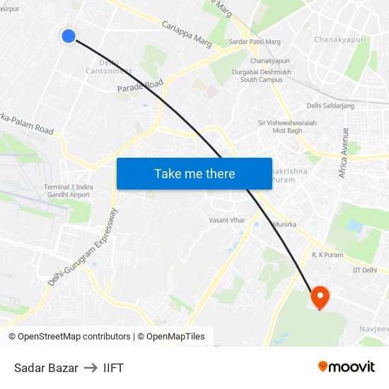 Sadar Bazar to IIFT map