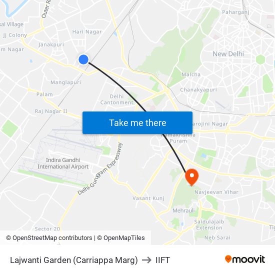 Lajwanti Garden (Carriappa Marg) to IIFT map