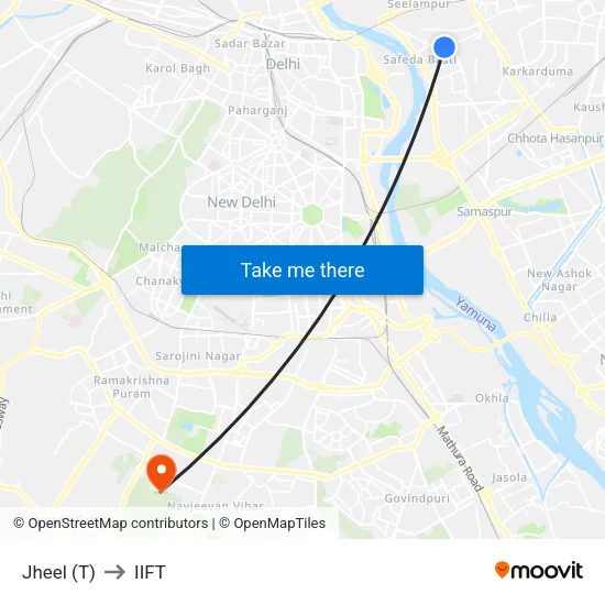 Jheel Terminal to IIFT map
