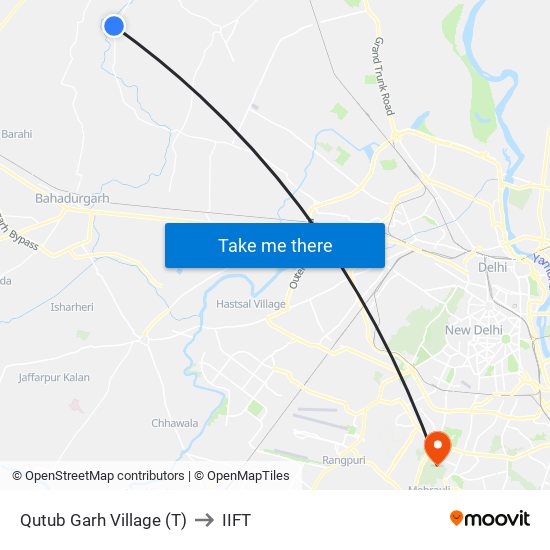 Qutub Garh Village (T) to IIFT map