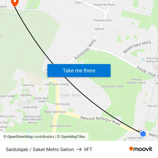 Saidulajab / Saket Metro Sation to IIFT map