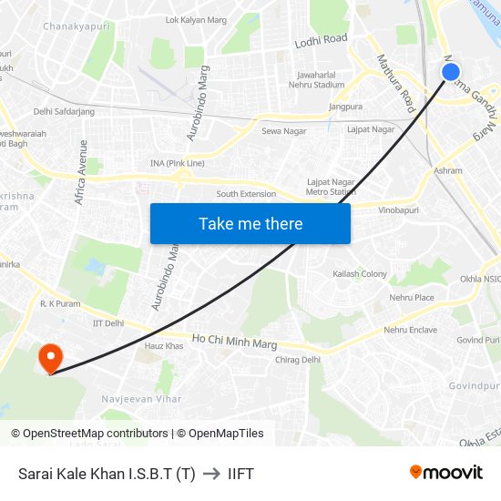 Sarai Kale Khan I.S.B.T (T) to IIFT map