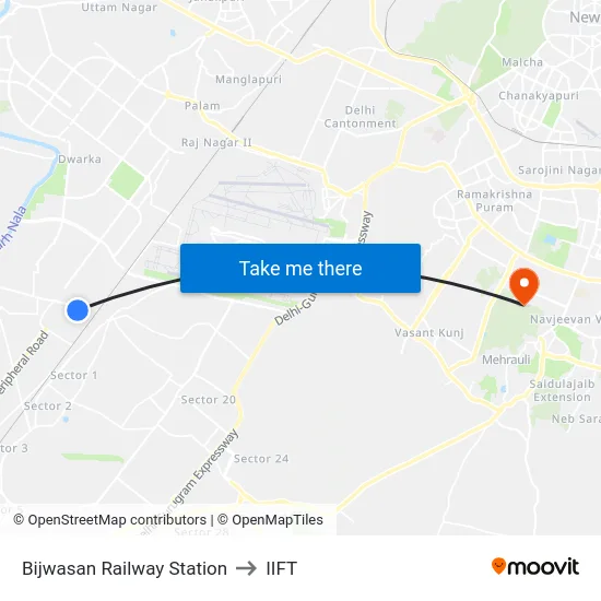 Bijwasan Railway Station to IIFT map