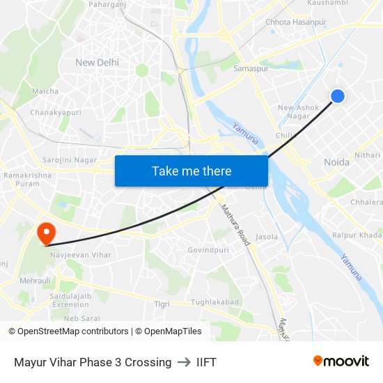 Mayur Vihar Phase 3 Crossing to IIFT map