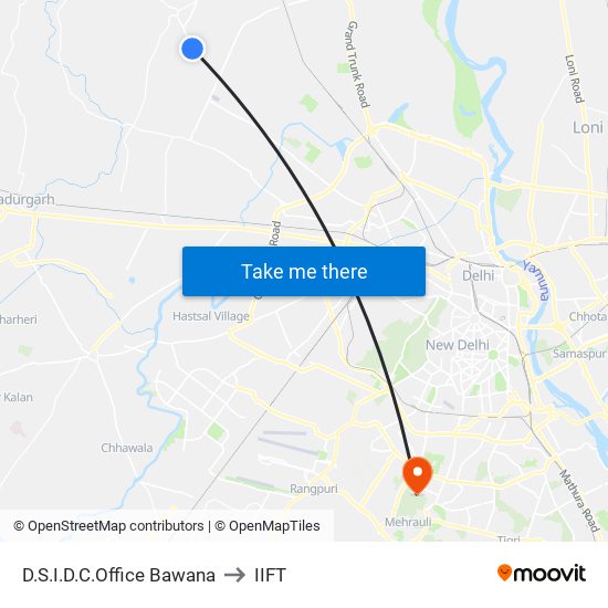 D.S.I.D.C.Office Bawana to IIFT map