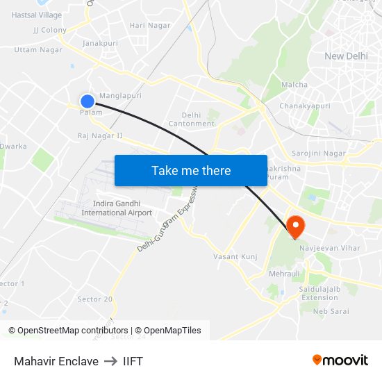 Mahavir Enclave to IIFT map