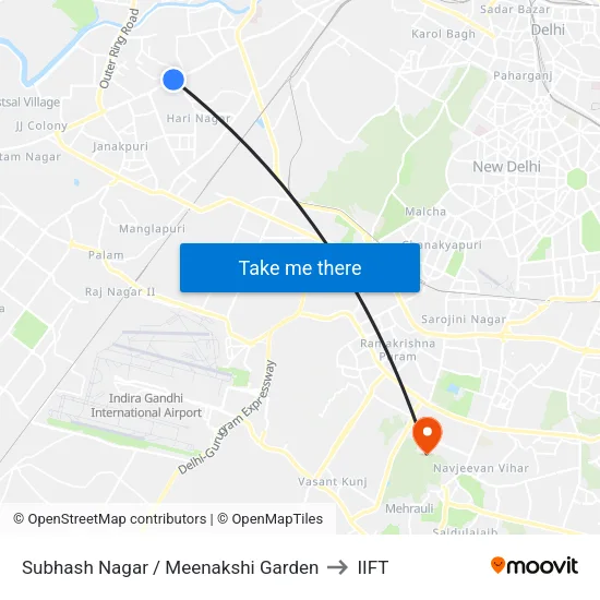 सुभाष नगर / मीनाक्षी गार्डन to आईआईएफटी map