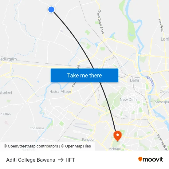 Aditi College Bawana to IIFT map