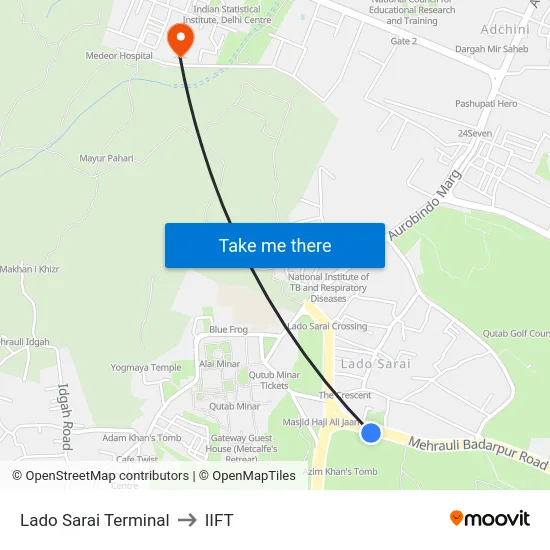 Lado Sarai Terminal to IIFT map