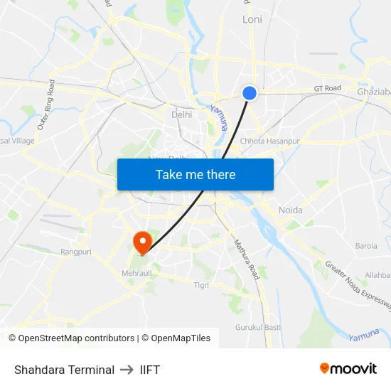 Shahdara Terminal to IIFT map
