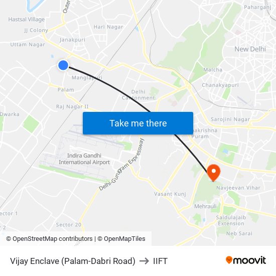 Vijay Enclave (Palam-Dabri Road) to IIFT map