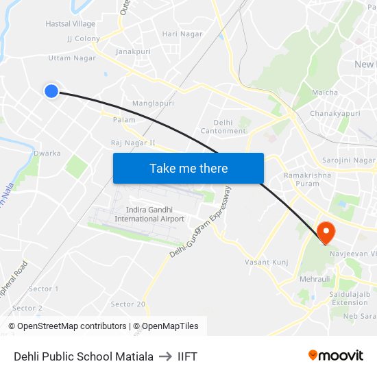 Dehli Public School Matiala to IIFT map