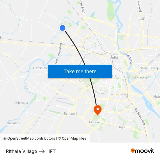 Rithala Village to IIFT map