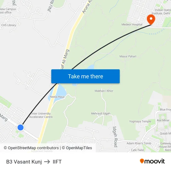 B3 Vasant Kunj to IIFT map