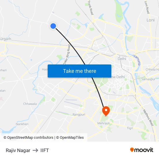 Rajiv Nagar to IIFT map