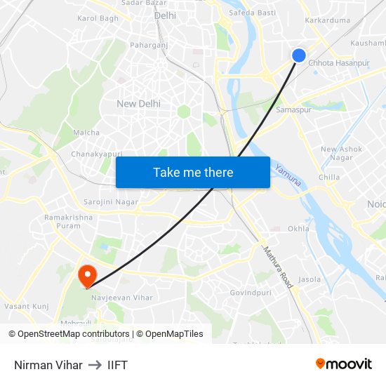 Nirman Vihar to IIFT map