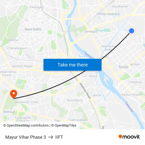 Mayur Vihar Phase 3 to IIFT map