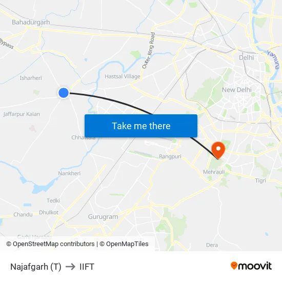Najafgarh (T) to IIFT map