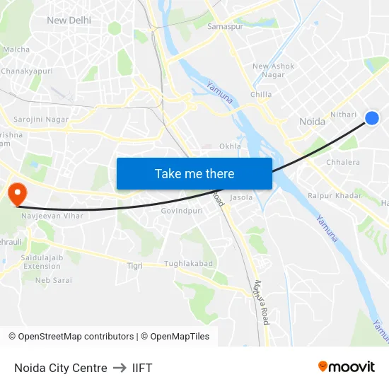 Noida City Centre to IIFT map