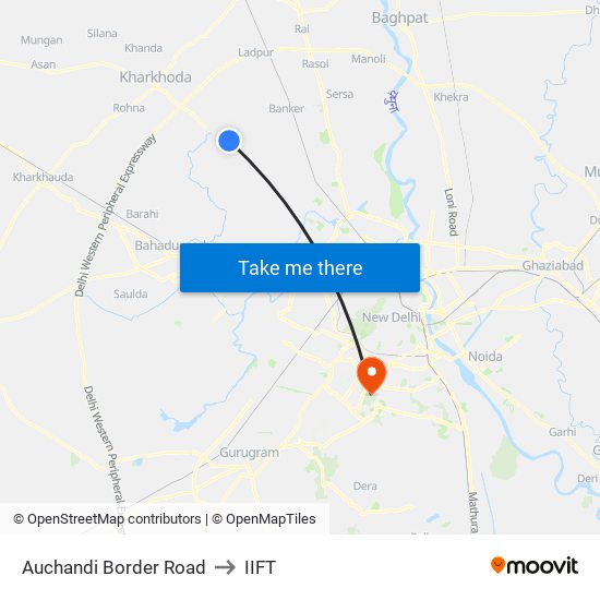 Auchandi Border Road to IIFT map