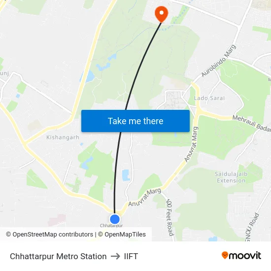 Chhattarpur Metro Station to IIFT map