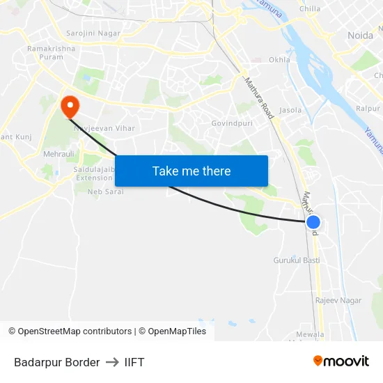Badarpur Border to IIFT map