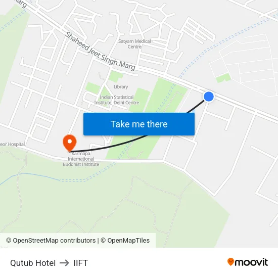 Qutub Hotel to IIFT map