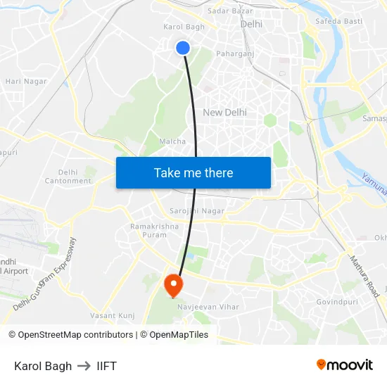 करोल बाग to आईआईएफटी map